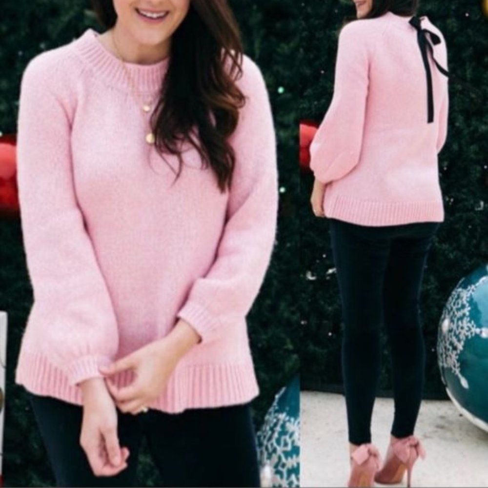 Loft Balloon Sleeve Pink Tie Sweater Size M